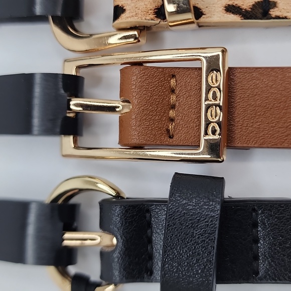 bebe WOMEN'SBELT, THIS ITEM COMES WITH 3 BELTS, BLACK, BROW & LEPPARD, LARGE (L) - Picture 4 of 11